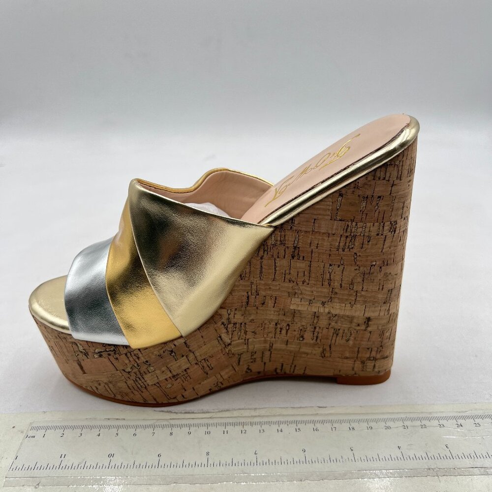 FOWT Gold/Silver High Wedges Heel Slide Sandal Open Toe Platform Slippers Daily